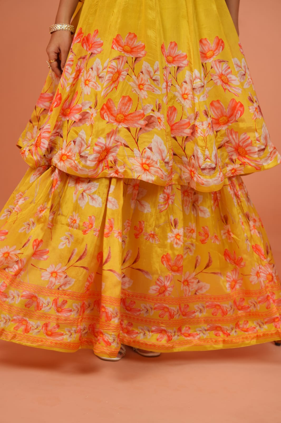 Floral Chinon Anarkali Kurti with Full-Length Skirt – Party Wear Set