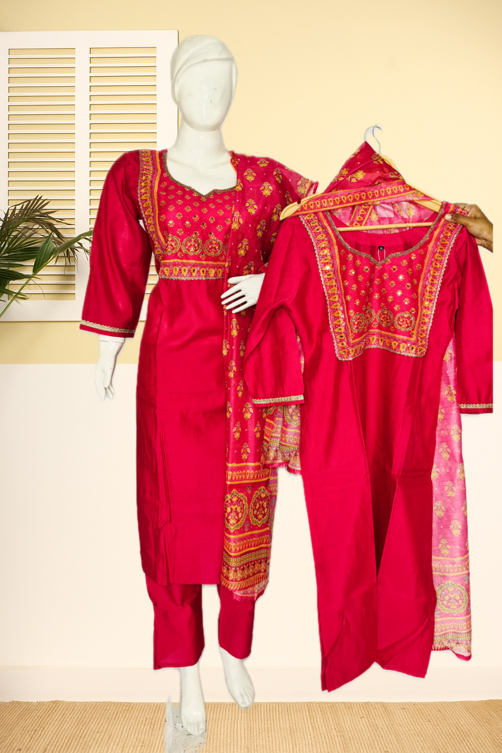 Red Embroidered Organza Suit Set with Matching Dupatta – Fully Stitched