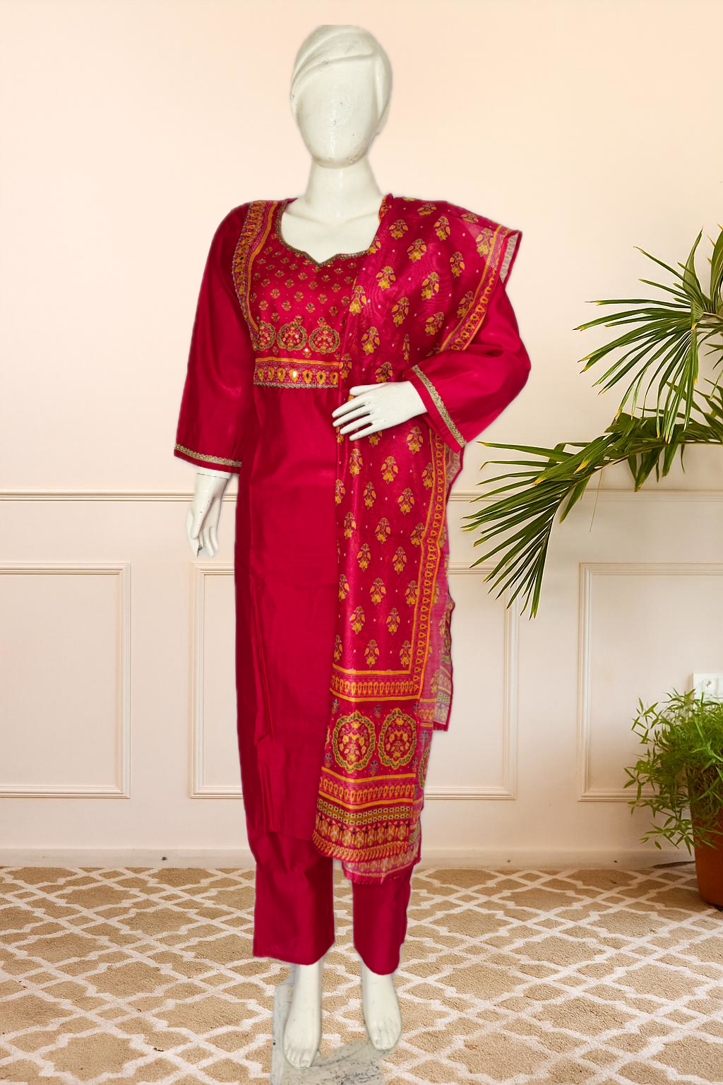 Red Embroidered Organza Suit Set with Matching Dupatta – Fully Stitched